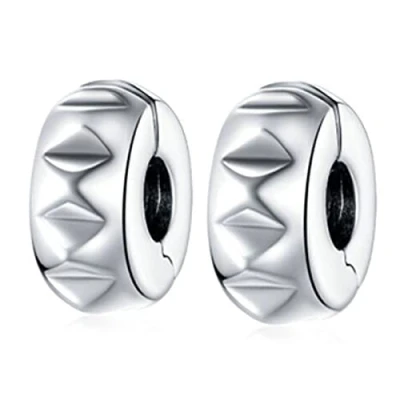 Image of MEETCCY Clip Spacer Charm 925 Sterling Silver Blue White Crystal Lock Stopper Bead for Bracelet,Compatible with European Bracelet Beads (1708 2pc)