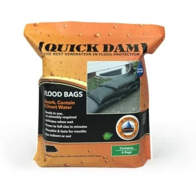 Image of Quick Dam QD1224 6 Water Activated Flood Bags 1ft x 2ft, Pack, Black