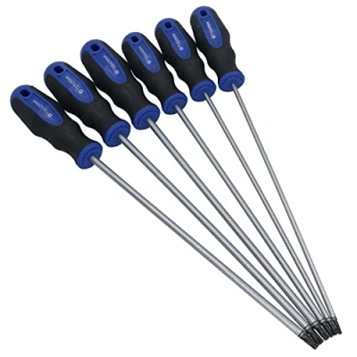 Image of 6pc Extra Long Tamper Proof Torx Star Screwdriver Set T10 T30 250mm Blade