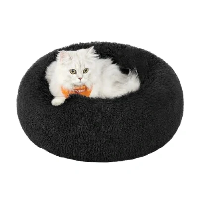 Image of Feandrea Dog Bed, Donut Cat Fluffy Calming Pet Bed with Removable, Washable Cover, Soft Long Plush, 50 cm, Ink Black PGW037B01