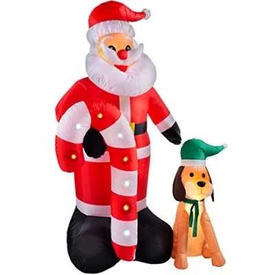 Image of WeRChristmas Pre Lit Flashing Inflatable Santa with Candy Cane &amp; Dog, Multi Colour