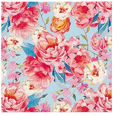 Image of 3Ply Flowery Tissue Paper Napkins Serviettes for Decoupage 33cm x Pack of 20 (Rose Gloriette)