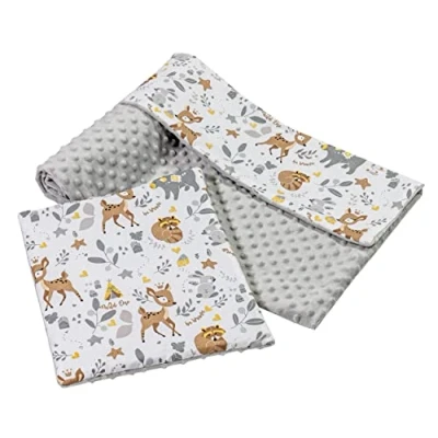 Image of Medi Partners Baby Blanket with Pillow 100% cotton Plush Coverlet Children&#039;s Large Two Sided 75x100 + 35x30cm Multifunctional for Bed strollers (Deer grey Plush)