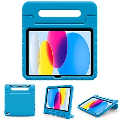 Image of ProCase Kids Case for iPad 10th Generation with Pencil Holder, 10 10.9 Inch 2022 Shockproof Lightweight Stand and Convertible Handle Child Boys Girls Toddlers Blue