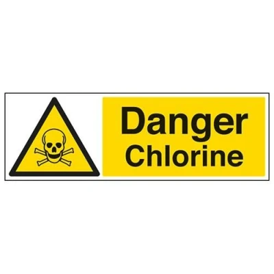 Image of VSafety Danger Chlorine Warning Sign Landscape 600mm x 200mm Self Adhesive Vinyl