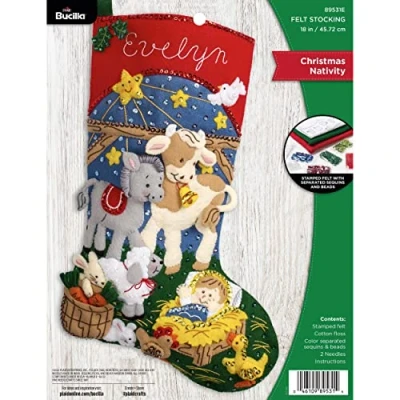 Image of Bucilla Felt Stocking Applique Kit 18&quot; Long Christmas Nativity