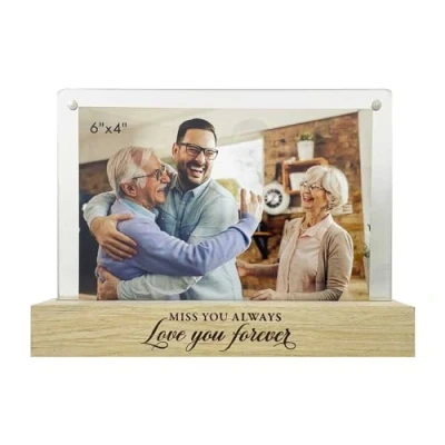 Image of Miss You Always Memorial Photo Frame Wooden Base, Fits 6x4 Photo, Magnetic Acrylic Sheets Cherished Keepsake for Remembrance 18.2 x 13.4 5cm
