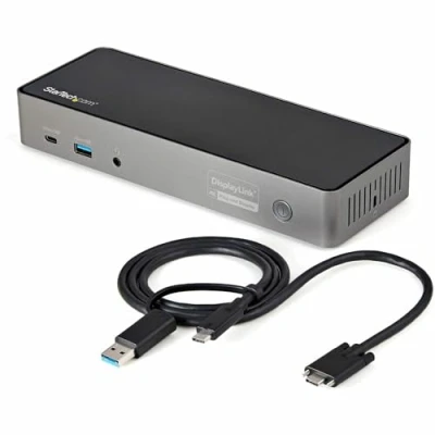 Image of StarTech.com USB C &amp; A Dock Hybrid Universal Triple Monitor Laptop Docking Station w/DisplayPort HDMI 4K 60Hz 85W Power Delivery, 6X Hub, GbE, Audio 3.1 Gen 2 10Gbps (DK31C3HDPD)