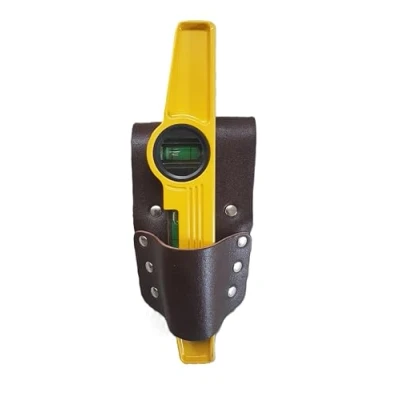 Image of New BBI Strong Leather Holder 4 Scaffolding Tool Belt with 10&#039;&#039; Magnetic Spirit Level Bubble (Brown Stright + level)