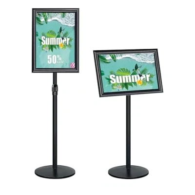 Image of NewZeal A3 Stand Display Sign Heavy Duty Menu Holder Poster Floor Standing Holder, Black Adjustable Notice for Outdoor, Indoor
