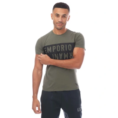 Image of Emporio Armani Men&#039;s Bold Logo Crew Neck T Shirt, Military/Black, XL