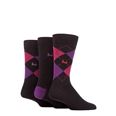 Image of Mens 3 Pair Pringle Bamboo Cotton Blend Argyle Socks Black / Pink Purple 7 11