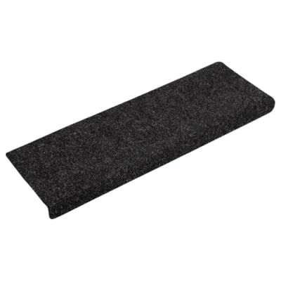 Image of vidaXL Needle Punched Black Stair Mats Anti Slip, Durable, Easy to Install, Set of 15