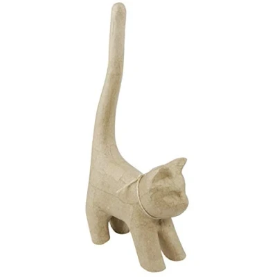 Image of Décopatch Ref AP129O Small Cat with Long Tail Papier Maché Object to Decorate 9.3 x 3.5 16.5cm Papers &amp; PaperPatch Glue, Glitter, Paints