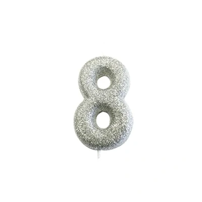 Image of Anniversary House Age 8 Glitter Numeral Moulded Pick Candle Silver,7 centimeters