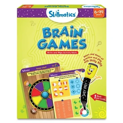 Image of Skillmatics Educational Game Brain Games, Reusable Activity Mats with Dry Erase Marker, Gifts, Travel Toy, Ages 6 and Up