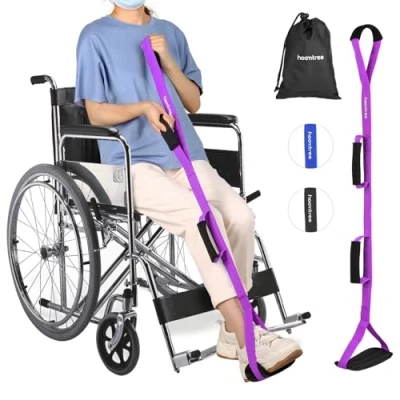 Image of 35 Inches Long Leg Lifter Strap with Padded Handgrips and Feet Loop,Rigid Hip&amp;Knee Replacement Surgery Recovery Kit,Foot Easily Get in Out of Bed,Car,Wheelchair