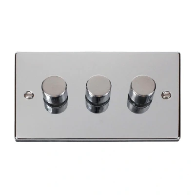 Image of Click Deco 3 Gang 2 Way 100W LED Dimmer Switch Polished Chrome