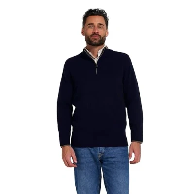 Image of JACK PYKE Ashcombe 100% Lambswool Long Sleeve Zip Knit Jumper Pullover Navy Blue Large