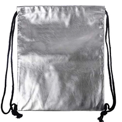 Image of fatteryu Waterproof Drawstring Backpack Bag PU Leather Women Sport Gym Bags Silver