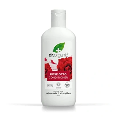 Image of Dr Organic Rose Otto Conditioner, Restoring, Mens, Womens, Natural, Vegan, Cruelty Free, Paraben &amp; SLS Recyclable Recycled Ocean Bound Plastic, Certified Organic, 265ml, Packaging may vary