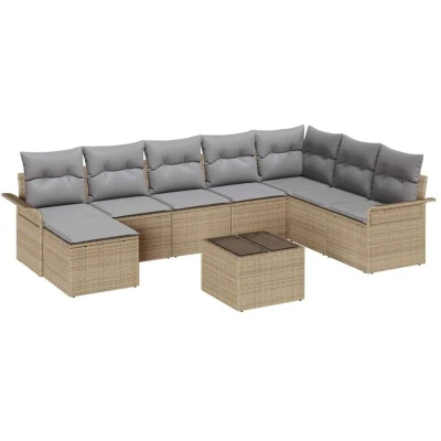 Image of vidaXL 9 Piece Garden Sofa Set with Cushions Black Poly Rattan