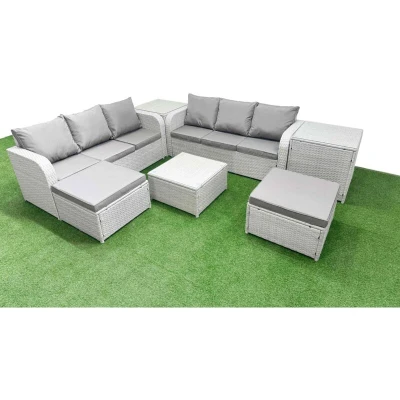 Image of Outdoor Garden Furniture Sets 8 Seater Wicker Rattan Sofa with Square Coffee Table high Back Lounge 2 Big Footstool Side