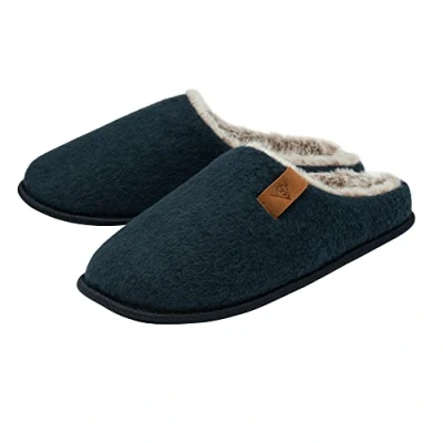 Image of DUNLOP Mens Felt Mule Slippers Navy UK 9