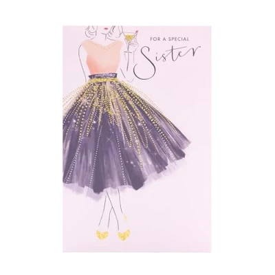 Image of UK Greetings Birthday Card for Sister Pretty Dress Design Thinking of You Range