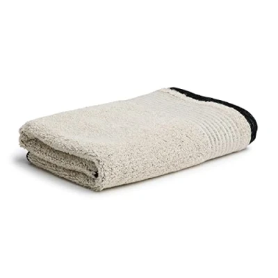 Image of möve Eden towel piped border 50 x 100 cm made of 80% cotton / 20% linen, nature black