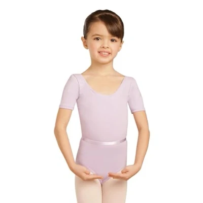 Image of Capezio Girl&#039;s Scoop Neck Short Sleeve Leotard, Lavender,M