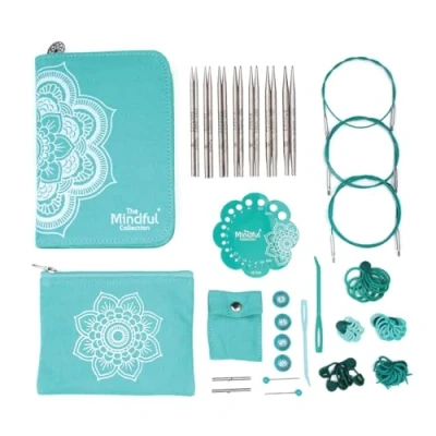 Image of KnitPro Mindful Interchangeable Needle Set 7 x 13cm Circular Knitting Pin Pairs with Accessories Hope for Beginners, Professionals &amp; Gift Set, Silver