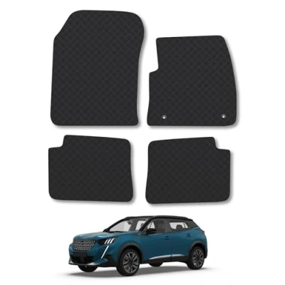 Image of 5mm Rubber Car Mats Compatible With Peugeot 2008 (2020+) [Electric] Tailored Fit Floor Set Accessory Custom Anti Slip Backing Heavy Duty Waterproof Easy Clean Durable All Weather