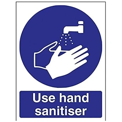 Image of V Safety 43071AN S Use Hand Sanitiser Sign Portrait 150mm x 200mm Self Adhesive Vinyl, Blue