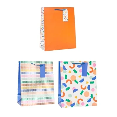 Image of UK Greetings Multipack of 3 Large Gift Bags For Him/Her/Friend Birthdays, Christmas, New Year &amp; Other Events Colourful Designs