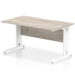 Image of Impulse 1400 x 800mm Scalloped Edge Straight Office Desk Grey Oak Top White Cable Managed Leg