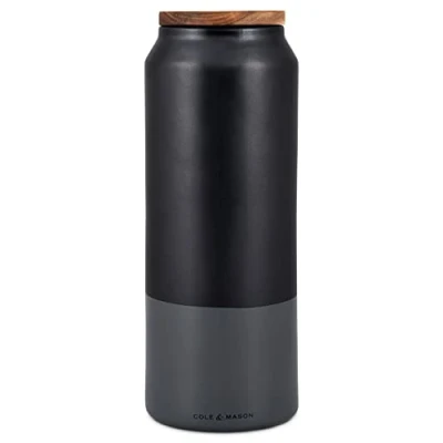 Image of Cole &amp; Mason Hinxton Black/Grey Large Food Storage Jar with Lid, Pasta Jar, Kitchen Organisation, Cupboard Container, Ceramic/Acacia/Silicone, (H) 292 mm x (D) 110
