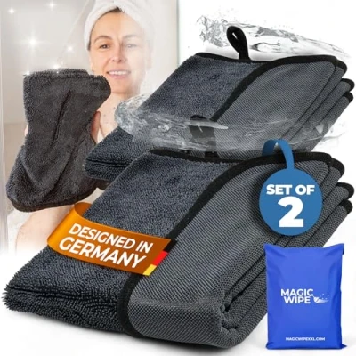 Image of MAGIC WIPE® Bathroom Drying Cloth XXL 2 Pack 40 x 60 cm Original All Purpose Microfibre Cleaning Streak &amp; Lint Free Cloth, Premium Quality Towel for Bathrooms, Kitchen, Mirrors, Car