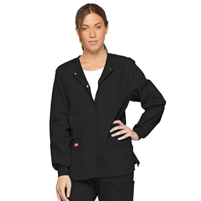 Image of Dickies EDS Signature Scrubs for Women, Snap Front Scrub Jacket in Soft Brushed Poplin 86306, Black, XXL Plus