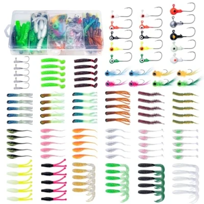 Image of Goture 128Pcs Fishing Crappie Lures Jig Heads Kit, Tube Baits Jigs, Pre Rigged Tubes Lure Soft Plastic for Panfish Shad Freshwater Saltwater