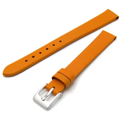 Image of Women&#039;s Fine Calf Leather Watch Strap Band 12mm Orange with Chrome Finish (Silver Colour) Buckle W113/12