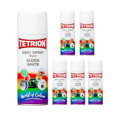 Image of Tetrion Easy Spray Paint Gloss White 6 Pack, Multipurpose for Metal, Wood, MDF, Ceramic, Plastic Quick Drying Interior &amp; Exterior Finish