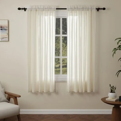 Image of Pacok Cream Voile Curtains, 72 Drop 2 Panel Net Curtain for Windows, Rod Pocket Sheer Curtains Living Room Kitcken Bedroom W56xL72 Inch(Cream,142 x 183cm)