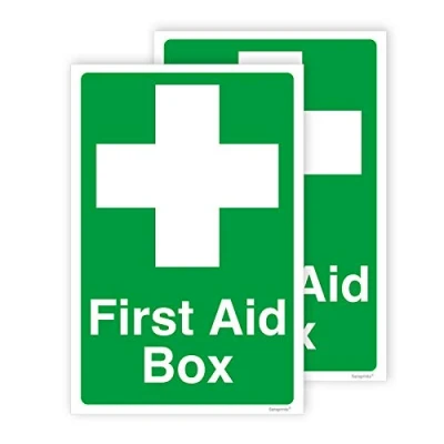 Image of Pack of 2 First Aid Signs Self Adhesive Waterproof Vinyl 150mmx100mm V1128