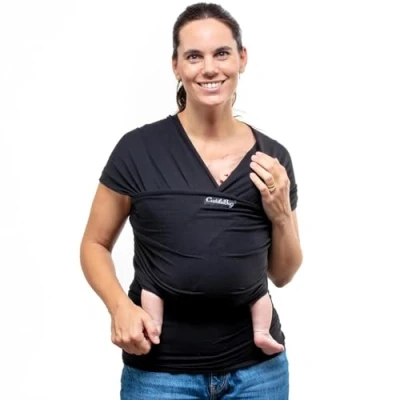 Image of CuddleBug Baby Wrap Hands Free Carrier Soft &amp; Stretchy Newborn to Toddler 7 35 lbs One Size Fits All Holder Hip Healthy Sling (Black)