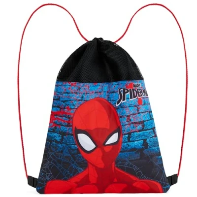 Image of Disney Kids Drawstring Bags Swimming Bag, School PE Bag (Red/Blue Spiderman)