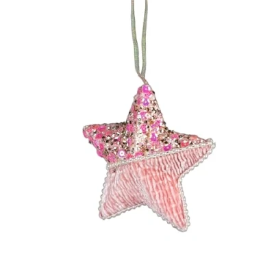 Image of Baby Pink Star 12cm Christmas Tree Hanging Decorations Festive Decorative Ornaments Fairy Tale Themed Xmas Pendant