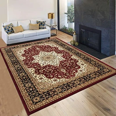 Image of householdfurnishing Vintage Traditional Non Slip Rug Bedroom Living Room Carpet Mat Runners Floral Pattern Wide Area Persian Style Rugs (60 x 110 cm Door Mat, Red)