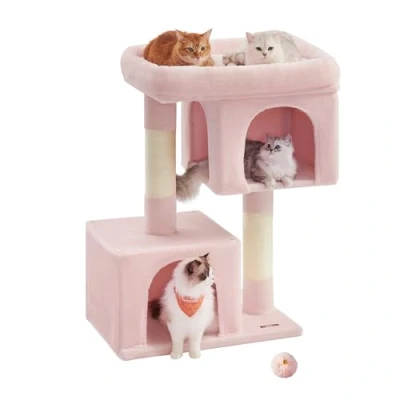 Image of Feandrea Cat Tree, 101 cm Tower, XL, Condo for Extra Large Cats up to 20 kg, Perch, 2 Caves, Scratching Post, Jelly Pink PCT614P01