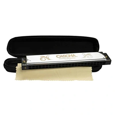 Image of CASCHA tremolo harmonica, 24 holes, C major, including soft case and care cloth, diatonic silver